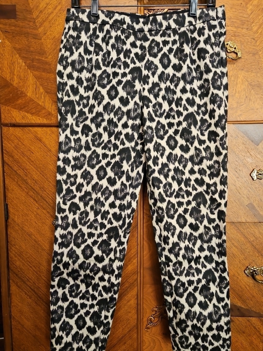 J CREW Size 6 Leopard Print Slim Pants - Black & Cream